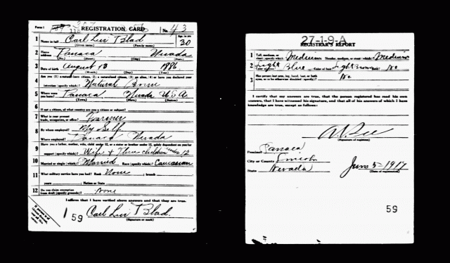 Carl Levi Blad World War I registration card Carl Levi Blad World War I registration card